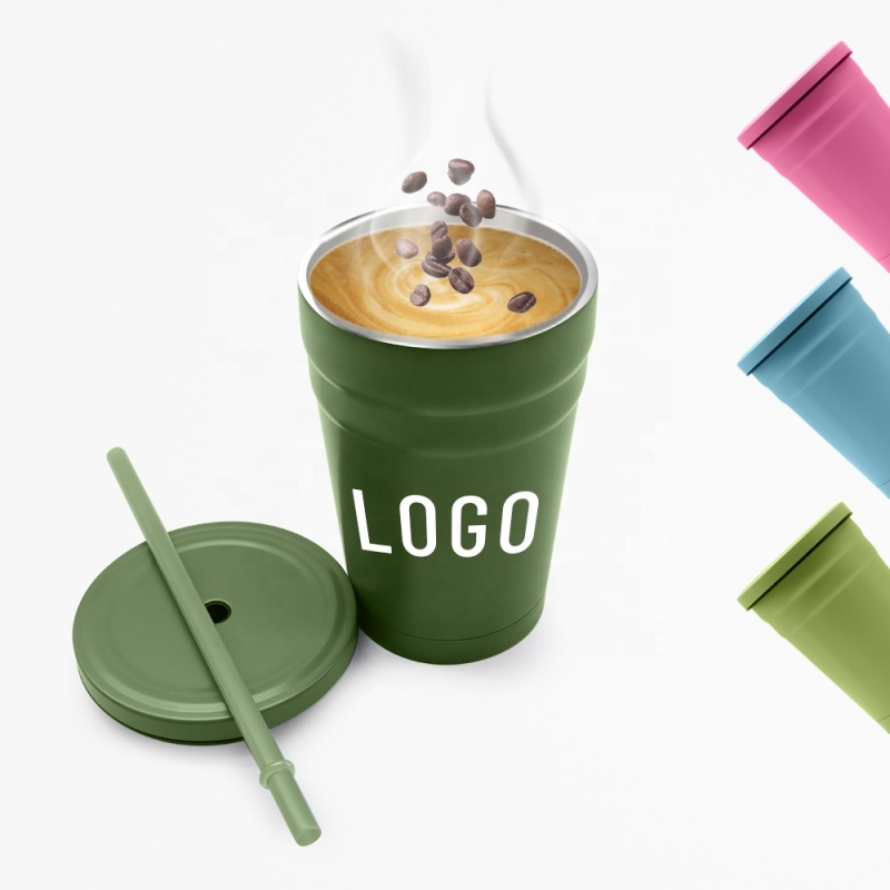 Wholesale Popular Coffee Tumbler Stainless Steel Vacuum Can Cooler 14oz With Lid and Straw