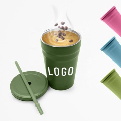 Wholesale Popular Coffee Tumbler Stainless Steel Vacuum Can Cooler 14oz With Lid and Straw