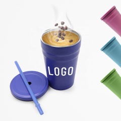 Wholesale Popular Coffee Tumbler Stainless Steel Vacuum Can Cooler 14oz With Lid and Straw
