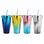 Double Wall Vacuum Mug Drinking Cups Insulated Coffee Travel Mugs 16oz Stainless Steel Irregular Shape Coffee Tumbler With Straw