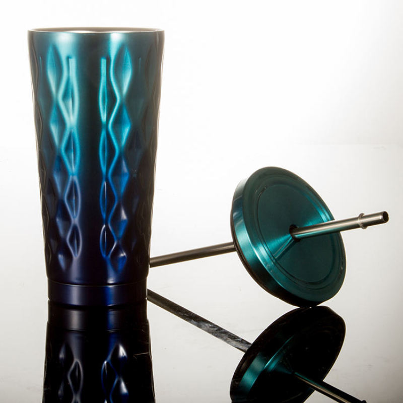 Double Wall Vacuum Mug Drinking Cups Insulated Coffee Travel Mugs 16oz Stainless Steel Irregular Shape Coffee Tumbler With Straw
