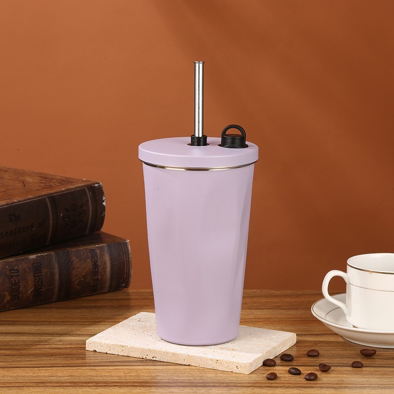 Eco Friendly Colorful Stainless Steel Food Grade Silicone Straw High Quality Kids Sippy Cup Insulated Coffee Mug With Straw