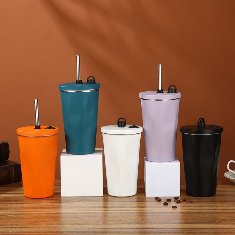 Eco Friendly Colorful Stainless Steel Food Grade Silicone Straw High Quality Kids Sippy Cup Insulated Coffee Mug With Straw