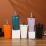 Eco Friendly Colorful Stainless Steel Food Grade Silicone Straw High Quality Kids Sippy Cup Insulated Coffee Mug With Straw