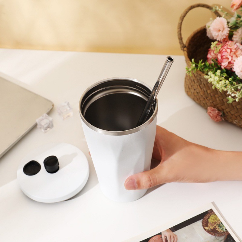 Eco Friendly Colorful Stainless Steel Food Grade Silicone Straw High Quality Kids Sippy Cup Insulated Coffee Mug With Straw