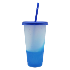 Wholesale Bulk Reusable Tumblers Plastic Juice Bottles Cup Cold Water Color Changing Water Bottle Plastic Tumbler With Cover