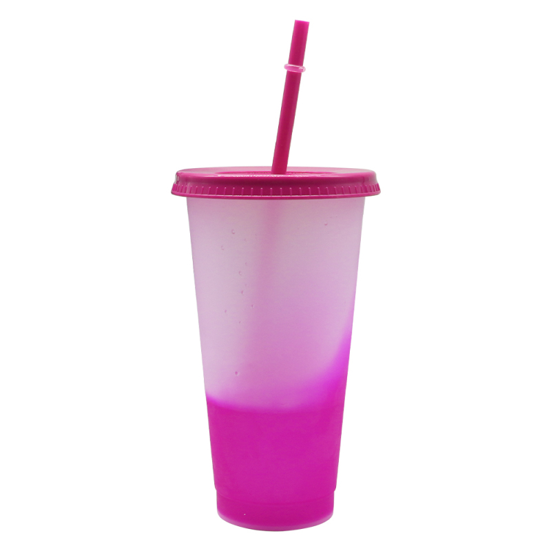 Wholesale Bulk Reusable Tumblers Plastic Juice Bottles Cup Cold Water Color Changing Water Bottle Plastic Tumbler With Cover