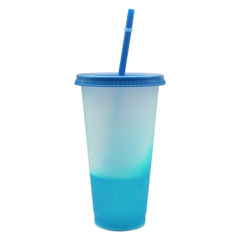 Wholesale Bulk Reusable Tumblers Plastic Juice Bottles Cup Cold Water Color Changing Water Bottle Plastic Tumbler With Cover