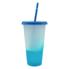 Wholesale Bulk Reusable Tumblers Plastic Juice Bottles Cup Cold Water Color Changing Water Bottle Plastic Tumbler With Cover