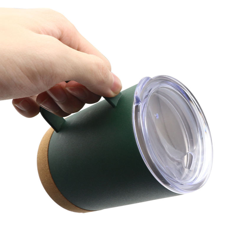 Wholesale Custom 304 Stainless Steel Black Mugs Coffee Cup Travel Tumbler Insulated Thermal Cork Mug With Lid With Cork Bottom