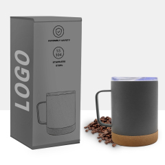 Wholesale Custom 304 Stainless Steel Black Mugs Coffee Cup Travel Tumbler Insulated Thermal Cork Mug With Lid With Cork Bottom