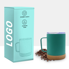Wholesale Custom 304 Stainless Steel Black Mugs Coffee Cup Travel Tumbler Insulated Thermal Cork Mug With Lid With Cork Bottom