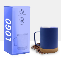 Wholesale Custom 304 Stainless Steel Black Mugs Coffee Cup Travel Tumbler Insulated Thermal Cork Mug With Lid With Cork Bottom