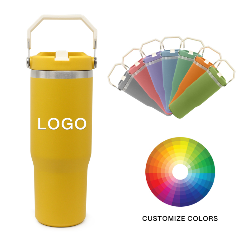Premium 30oz Stainless Steel Tumbler Large Capacity Thermos with Handle Insulated Stainless Steel Cup with Safety Straw
