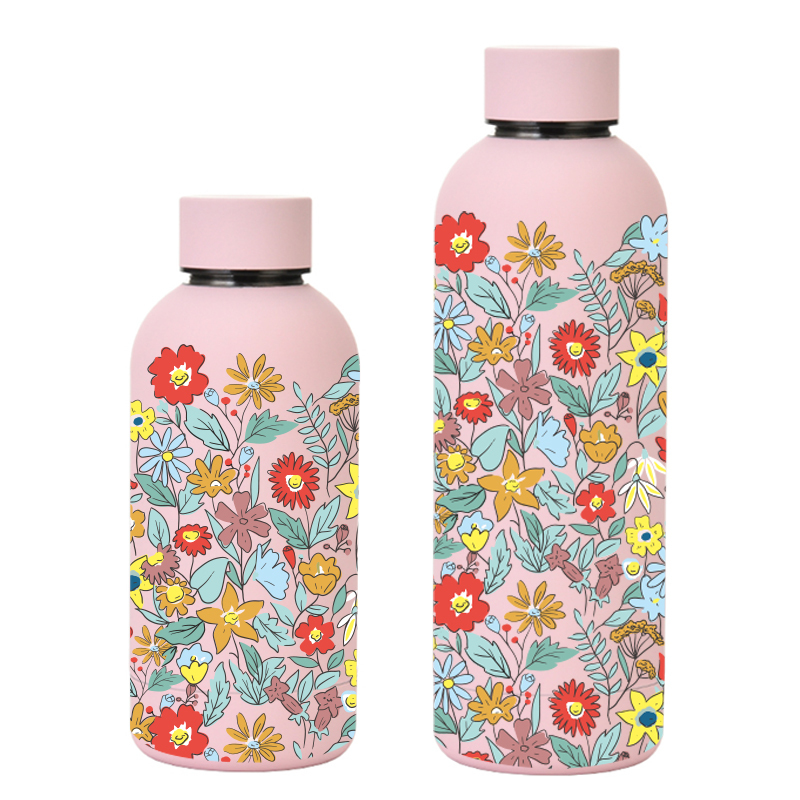 New Arrival Large Capacity Drinking Cup Wide Mouth Portable Outdoor Sports Kettle Straw Cup a Set of Flowers Printed Bottle