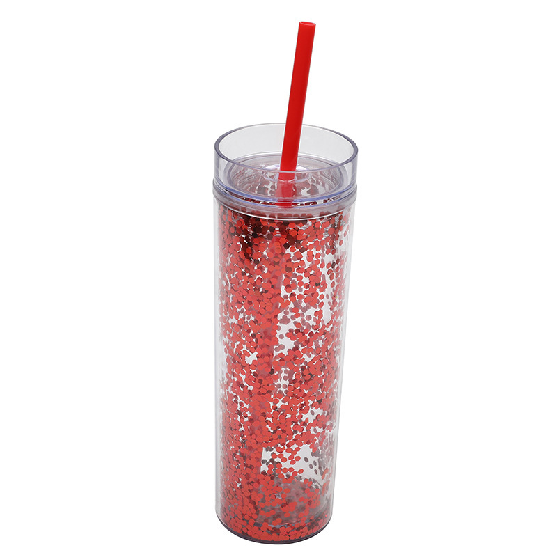 Wholesale Snow Globe Tumbler Plastic 16OZ Bling Tumbler Plastic Tumblers With Lids and Straws