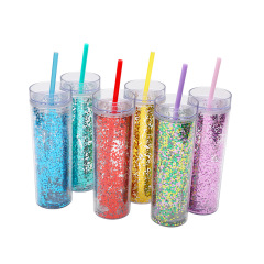 Wholesale Snow Globe Tumbler Plastic 16OZ Bling Tumbler Plastic Tumblers With Lids and Straws