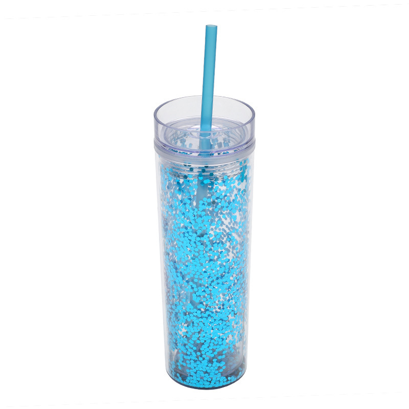 Wholesale Snow Globe Tumbler Plastic 16OZ Bling Tumbler Plastic Tumblers With Lids and Straws
