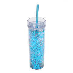 Wholesale Snow Globe Tumbler Plastic 16OZ Bling Tumbler Plastic Tumblers With Lids and Straws