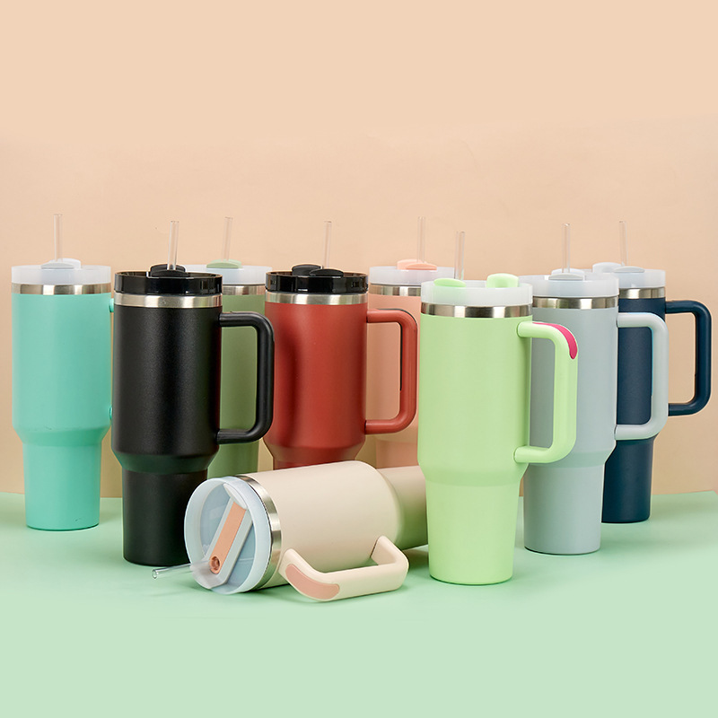 Wholesale Custom 40oz Tumbler Stainless Steel Vacuum Insulated Cups 40oz Tumbler With Handle Straw