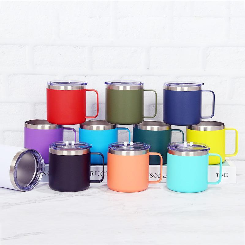10oz/12oz/14oz High Quality Double Wall Stainless Steel Travel Outdoor Coffee Mug Tea Cup Thermos Vacuum Mug With Handle