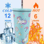 Full Design 16oz Kids Tumblers with Lids & Straws Cup Double Walled Vacuum Insulated Stainless Steel Mug for Hot & Cold Drinks
