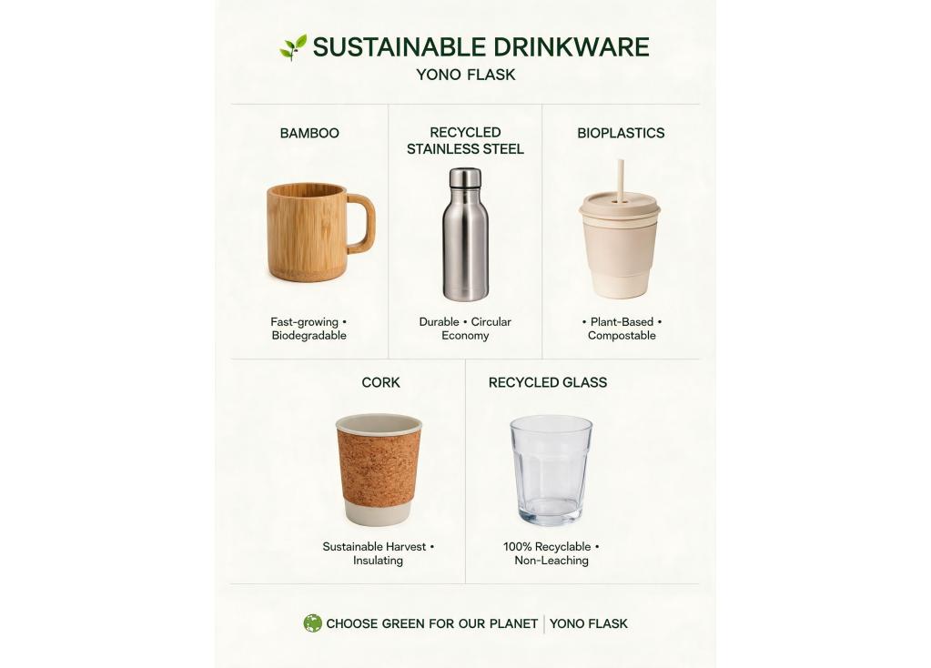 What eco-friendly and renewable materials are used in sustainable drinkware manufacturing?