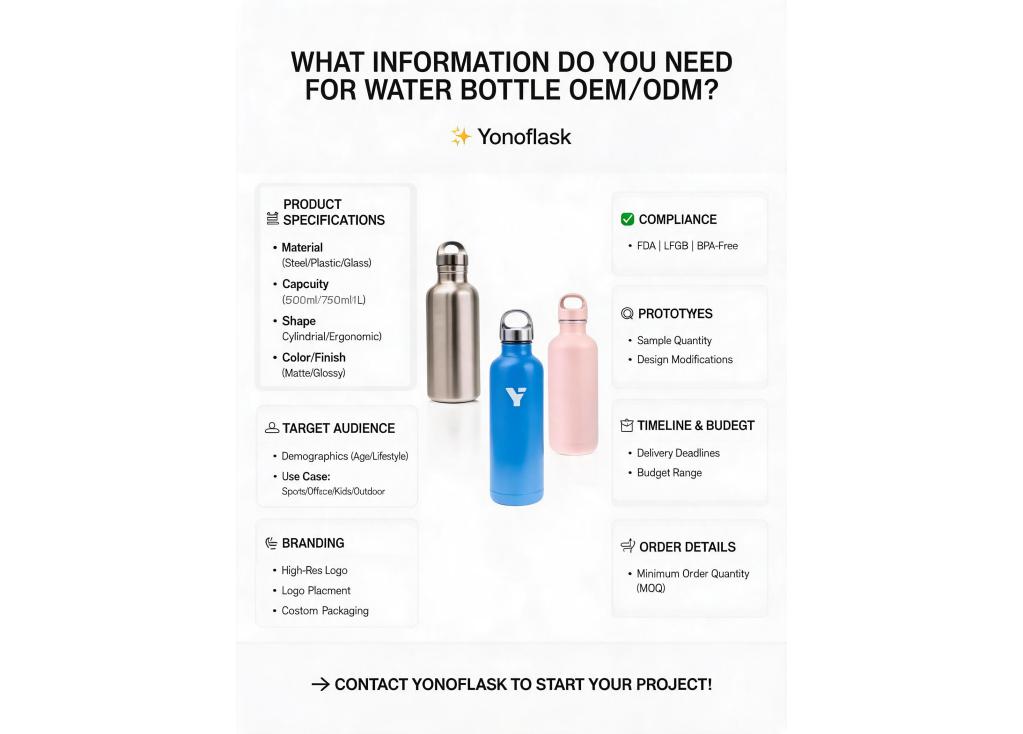 What information do I need to provide to start an OEM/ODM project for water bottles?