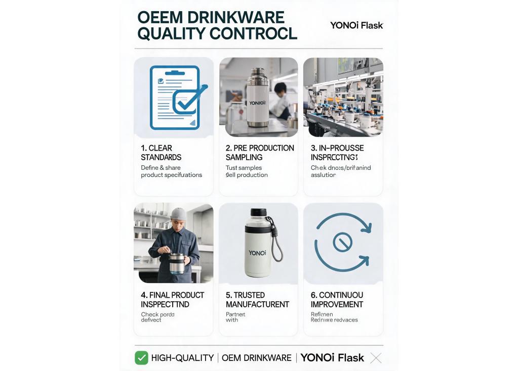 How do I ensure quality control during mass production of OEM drinkware?