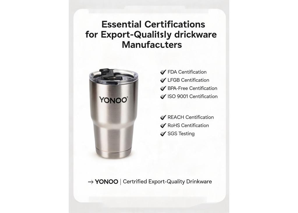 What certifications should a reliable drinkware manufacturer have for export quality?