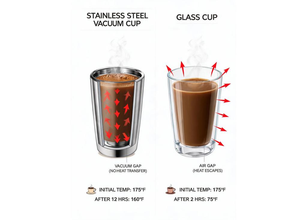 Is stainless steel better than glass for maintaining beverage temperature over time?