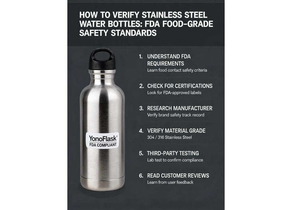 How can I verify that stainless steel water bottles meet FDA food-grade safety standards?