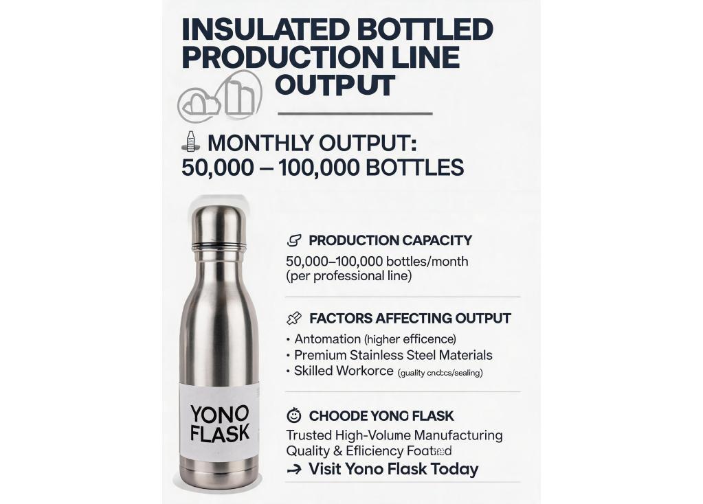 What is the typical monthly output of a professional insulated bottle production line?