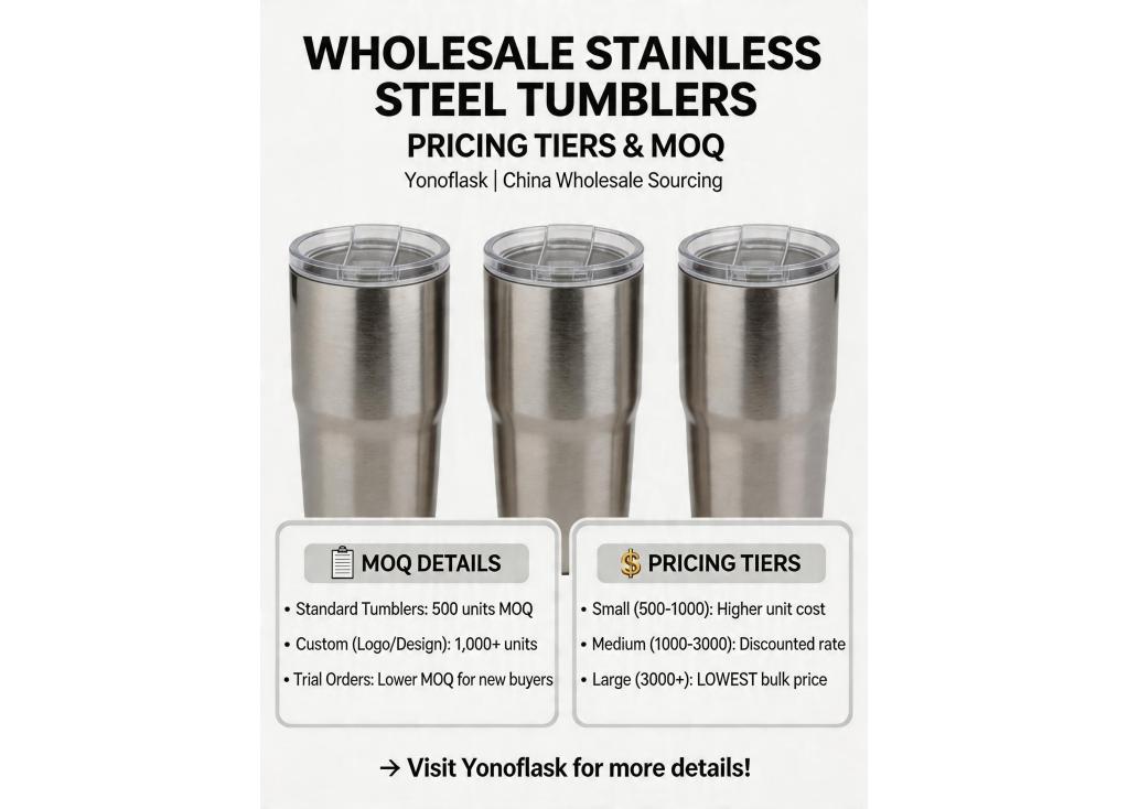 What are the MOQ and pricing tiers for wholesale stainless steel tumblers from China?