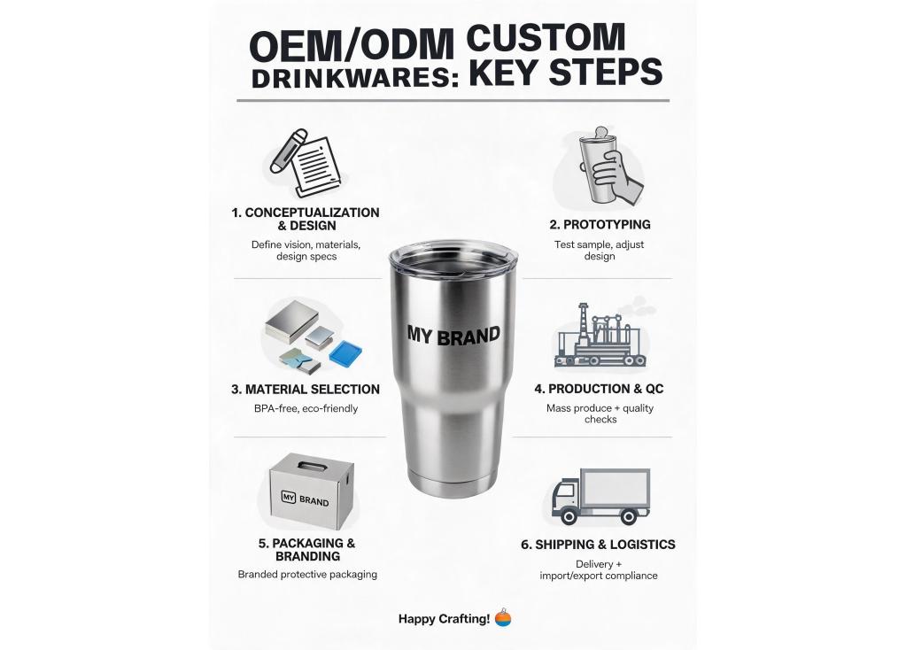 What are the key steps in the OEM/ODM process for custom drinkware?