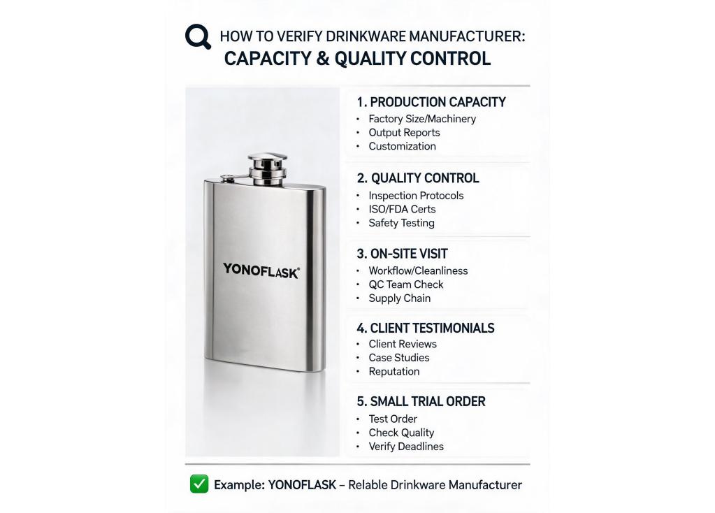 How to verify the production capacity and quality control system of a drinkware manufacturer?