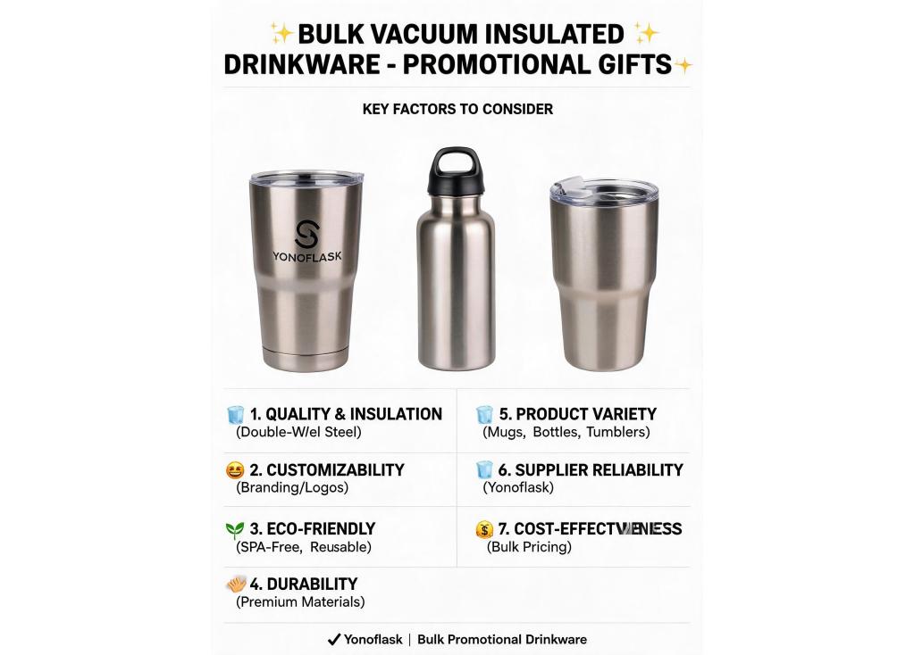 What are the important factors to consider when sourcing bulk vacuum insulated drinkware for promotional gifts?