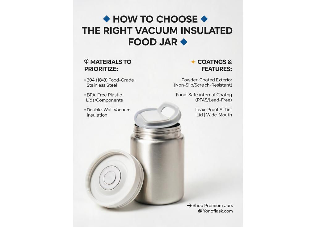 How to choose the right material and coating for durable and safe vacuum insulated food jars?