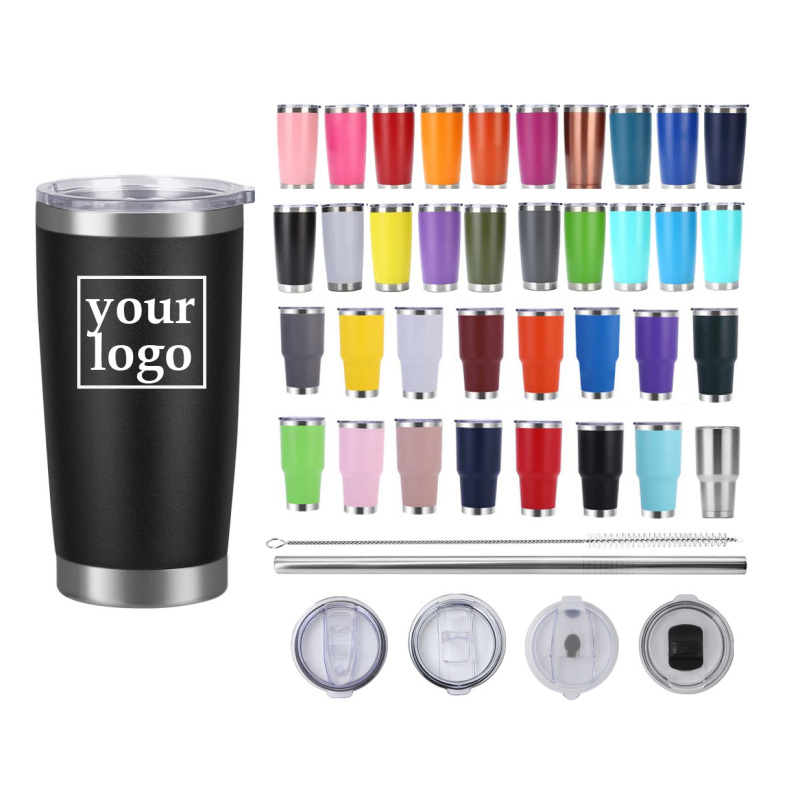Wholesale High Quality Custom Logo 20Oz Travel Mug Stainless Steel Insulated Powder Coating Camping Mugs With Lid and Straw