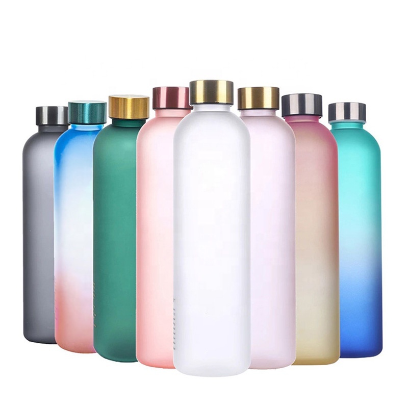 550ML 1000ml Low MOQ Bottle Frosted Time Marker Borosilicate Glass Water Bottles With Bamboo Lid