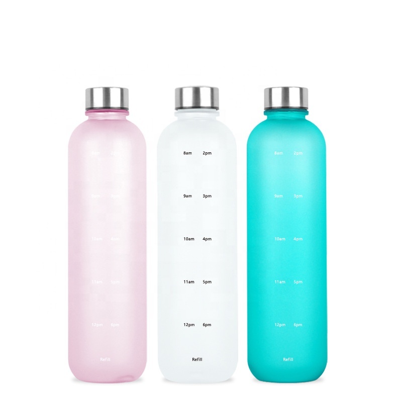 550ML 1000ml Low MOQ Bottle Frosted Time Marker Borosilicate Glass Water Bottles With Bamboo Lid