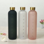 550ML 1000ml Low MOQ Bottle Frosted Time Marker Borosilicate Glass Water Bottles With Bamboo Lid