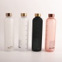 550ML 1000ml Low MOQ Bottle Frosted Time Marker Borosilicate Glass Water Bottles With Bamboo Lid