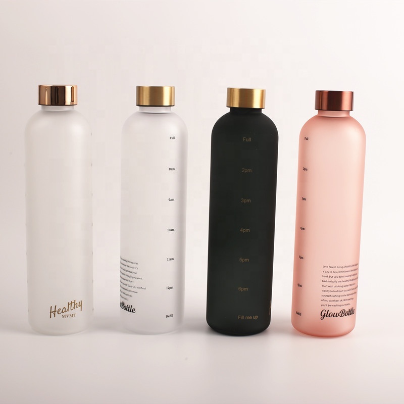550ML 1000ml Low MOQ Bottle Frosted Time Marker Borosilicate Glass Water Bottles With Bamboo Lid