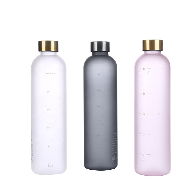 550ML 1000ml Low MOQ Bottle Frosted Time Marker Borosilicate Glass Water Bottles With Bamboo Lid