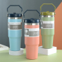 Promotional Travel Camping Car Coffee Milk 20oz 30oz Double Wall Stainless Steel Tumbler with Handle and Straw