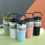 Promotional Travel Camping Car Coffee Milk 20oz 30oz Double Wall Stainless Steel Tumbler with Handle and Straw