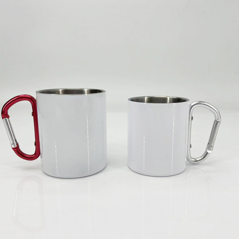 Wholesale Sublimation Custom Logo 200ml 300ml Metal Double Wall Stainless Steel Carabiner Mug Travel Mug