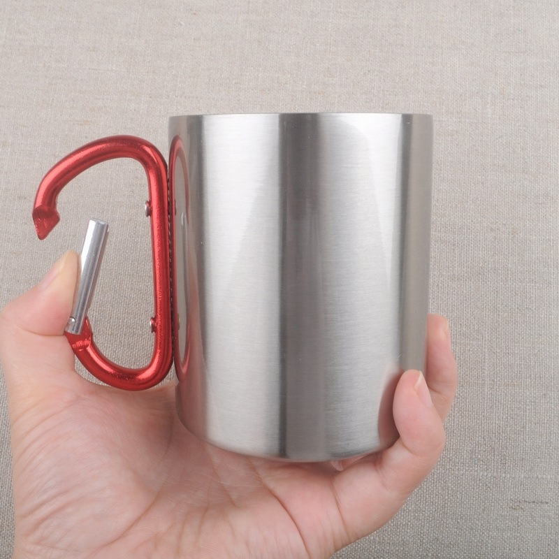 Wholesale Sublimation Custom Logo 200ml 300ml Metal Double Wall Stainless Steel Carabiner Mug Travel Mug