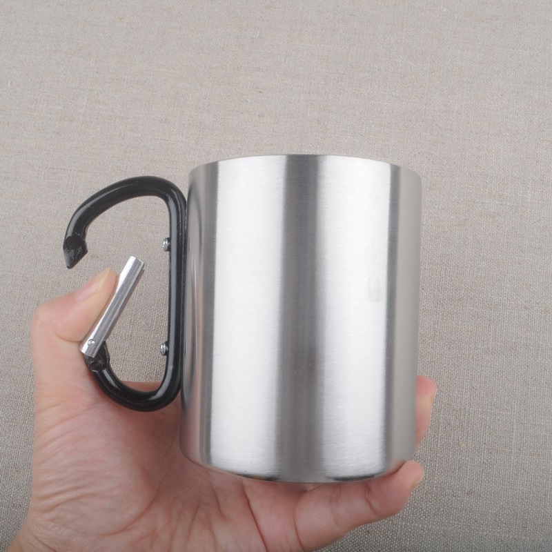 Wholesale Sublimation Custom Logo 200ml 300ml Metal Double Wall Stainless Steel Carabiner Mug Travel Mug